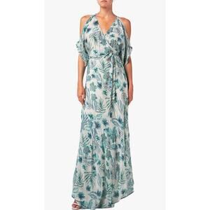 Miss Me -Ladies Tropical Floral Print Cold Shoulder Wrap Maxi Dress - Large